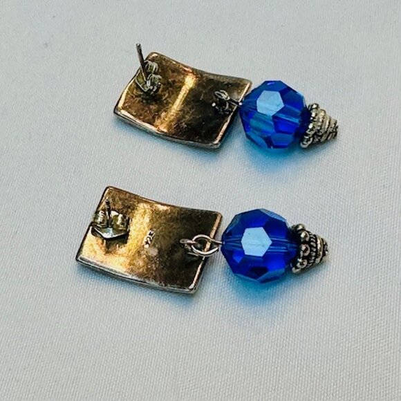 Sterling Silver & Blue Swarovski Crystal Dangle Drop Earrings - Picture 4 of 4